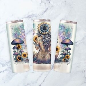 20oz Womens Celestial Mushroom Pastel Sunflower Stainless Steel Tumbler
